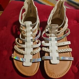 Wonder Nation Girls Size 4 Gladiator Sandals White Silver Metallic Glitter